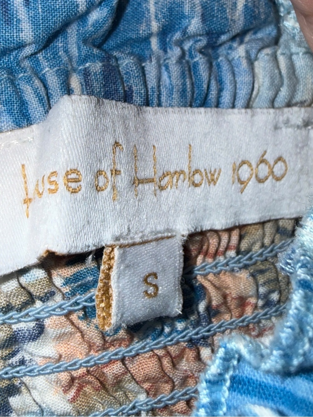 House of Harlow 1960 Boho Smocked Maxi Dress Size Small Blue Floral - Picture 8 of 11